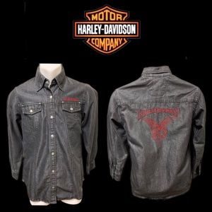 Harley Davidson Screaming Eagle Snap Button Embroidered Long Sleeve Shirt